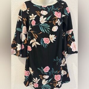 Eliza J Black Dress with Pink and Green Floral Design Size 6